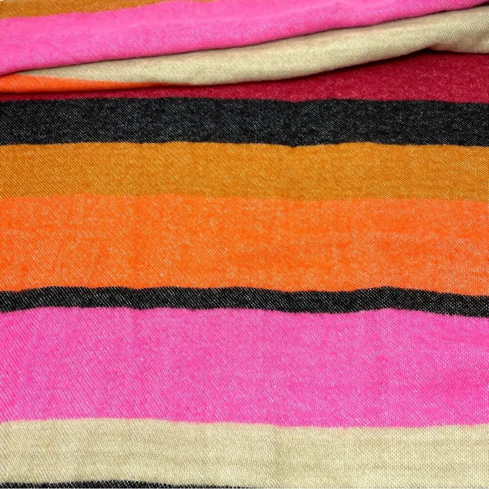 Nordstrom Women's Soft Plush Blanket Scarf Pompoms Pink Orange Black Tan Stripe
